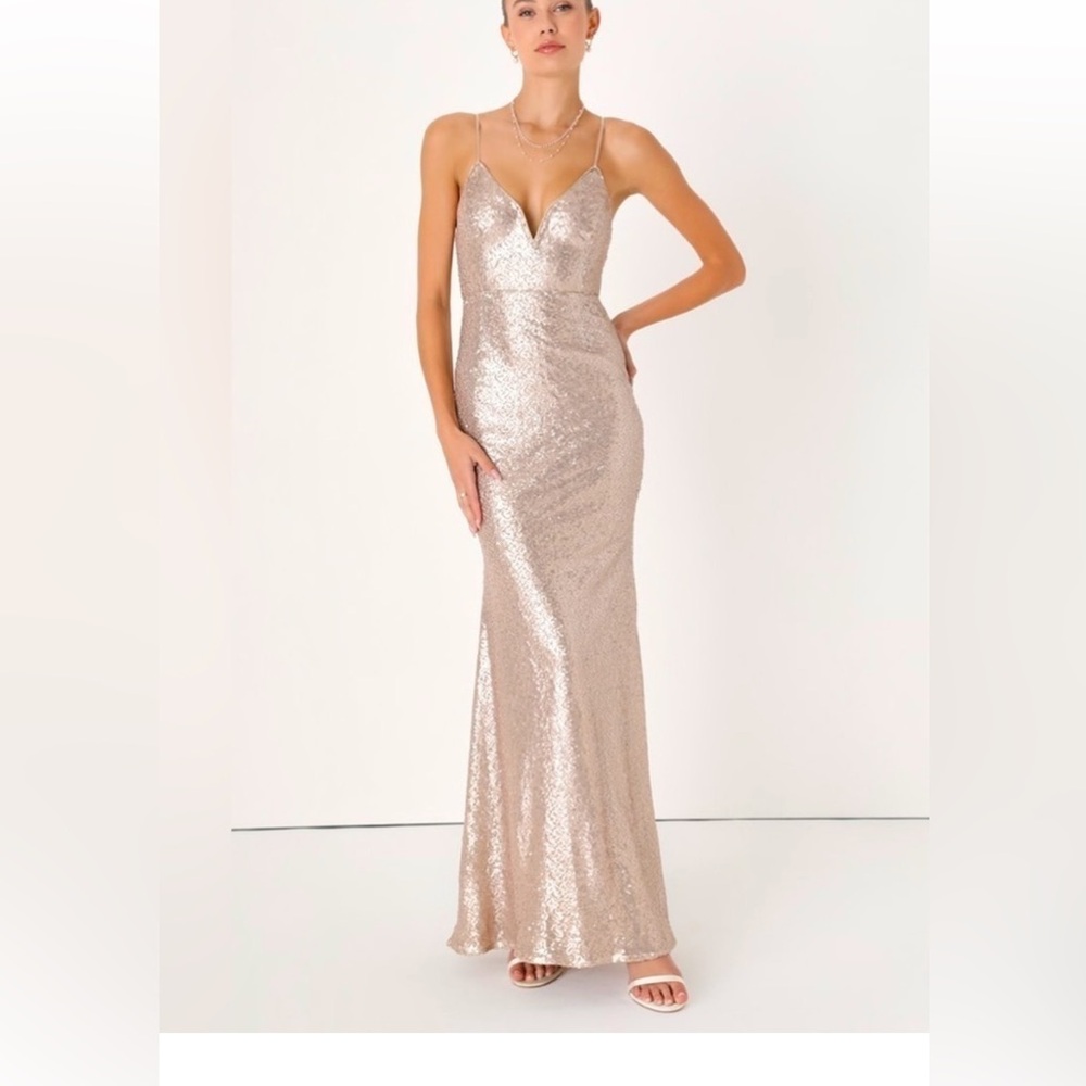 Lulus Rose Gold Sequin Mermaid Maxi Dress Size XL | Spectator Moment